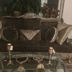 Stylish Solid Wood Sofa, Chair & Glass Tables