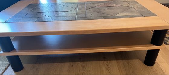 Coffee table very sturdy is heavy love the extra storage underneath, but just doesn’t go with our style now