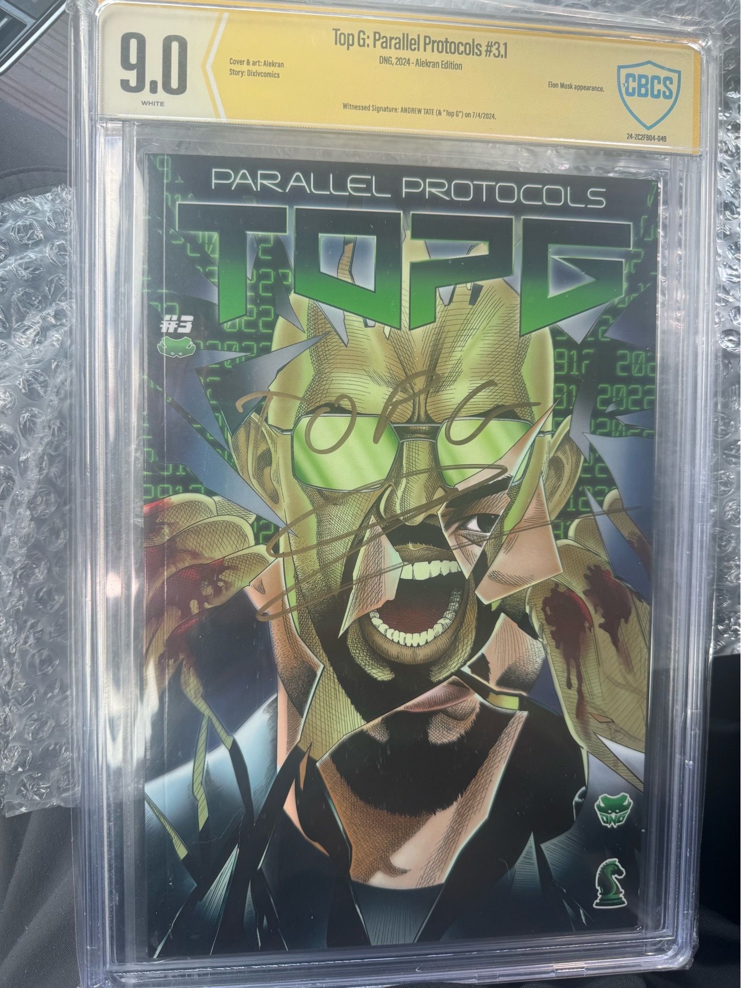 Andrew Tate CBCS 9.0 Top G 3.1 Comic Parallel Protocols Signed By Andrew Tate Cash And Bitcoin Only
