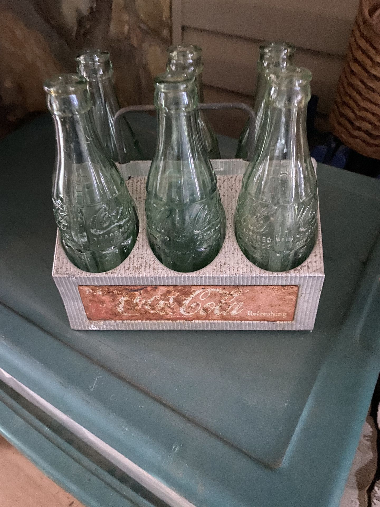 Vintage Aluminum Coke Carrier With Bottles