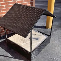 Brand New Eclife Rattan Dog House Wicker Raised Dog Bed For Indoor Outdoor With Waterproof Cushion Cover 