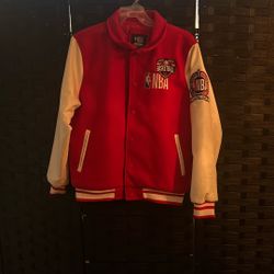 NBA Homecoming Varsity Jacket Eastern & Western Conference Patch RED/WHITE Large