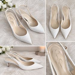 Jessica Simpson White Slingback Kitten Heel Pumps