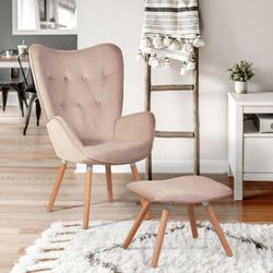 Homy Casa KAS Ottoman Blush Leisure Chair with Ottoman for Living Room, Bedroom, Office Open Box