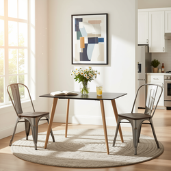 Homy Casa ROOKIE+KRICOX 3PC Dining Set 43.3” Rectangular Table with 2 Silver Wood Dining Chairs in Black & Transparent Open Box