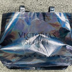 Victorias Secret Bag Pink Collective Metallic Silver Holographic Shopping Tote