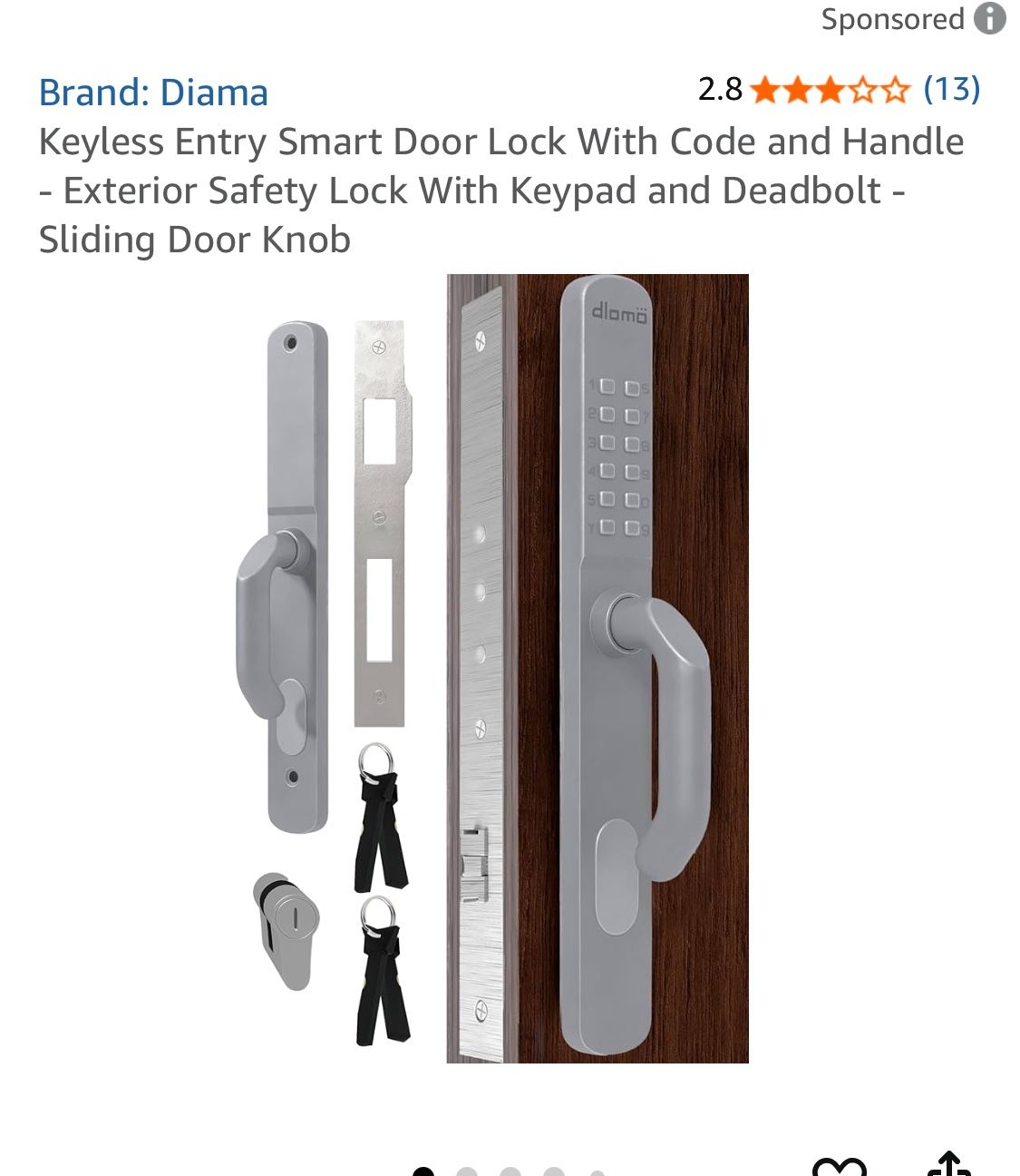 Dioma New Mechanical Keyless Entry Entry Door Lock W Handle