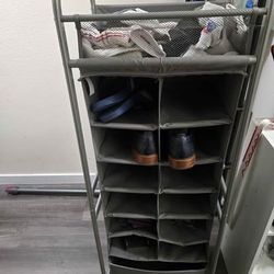 Grey Fabric Shoe Organizer with Metal Frame