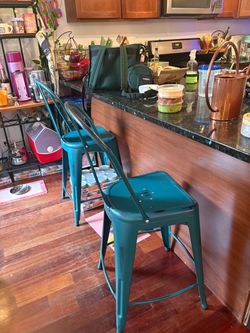 Set of 4 Teal Bar Stools