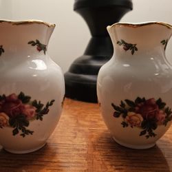2  Royal Doulton  "Old Country Roses" Small Vases 3.5" Tall
