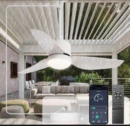 Outdoor Ceiling Fan with Light: 42-Inch Waterproof Plug-in Ceiling Fan with Light and Remote App Control - 3-Blade Gazebo Hanging Outdoor Fan