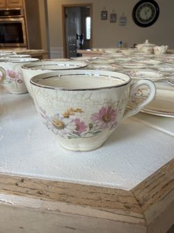 Complete 87 Piece 1932 "Gloria" Vintage China Set Crown Ducal Florentine Pink Floral & Gold Trim