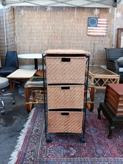 3 Drawer Wicker Basket Storage Until With A Black Metal Frame And Wheels $60 OBO