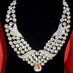 Simulated Diamond & Austrian Crystal necklace (22 in) with earrings