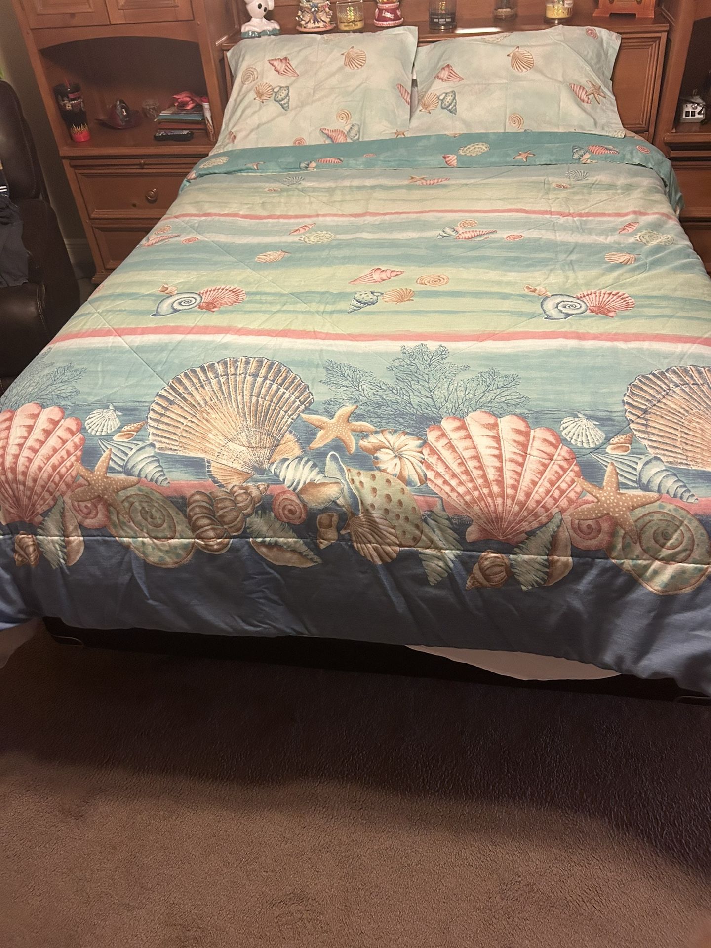 Gently Used Seashell / Ocean Themed Queen Comforter Set for Sale in