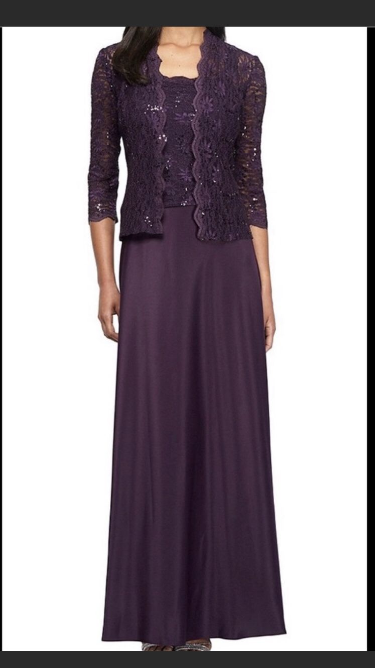Formal Dresses Size 14W Eggplant Purple Long Sleeves Maxi Jacket Dress Mother of the Bride