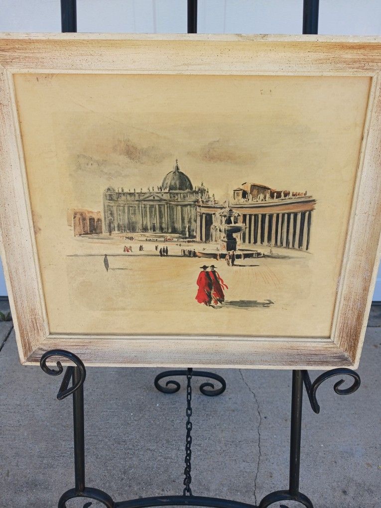 SALE Vintage Framed Roma Vatican Courtyard Oil On Board Signed Painting,New Products : American Fashion Style Bags On Sale
