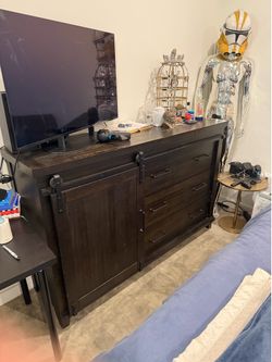 Large Rustic Sliding Barn Door Dresser / Media Console — Moving Sale