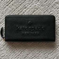 Kate Spade Larchmont Avenue Black Logo Zip Around Continental Wallet ♤ MSRP: $249