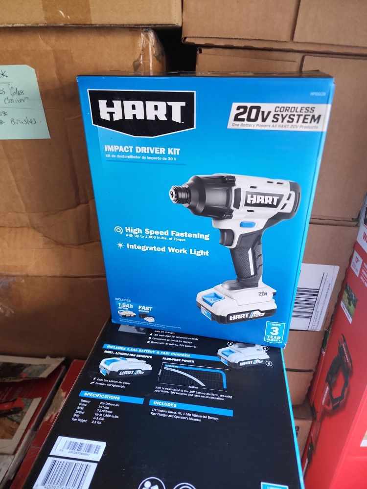 HART 20-Volt Cordless Impact Driver Kit, (1) 1.5Ah Lithium-Ion Battery, Gen 2