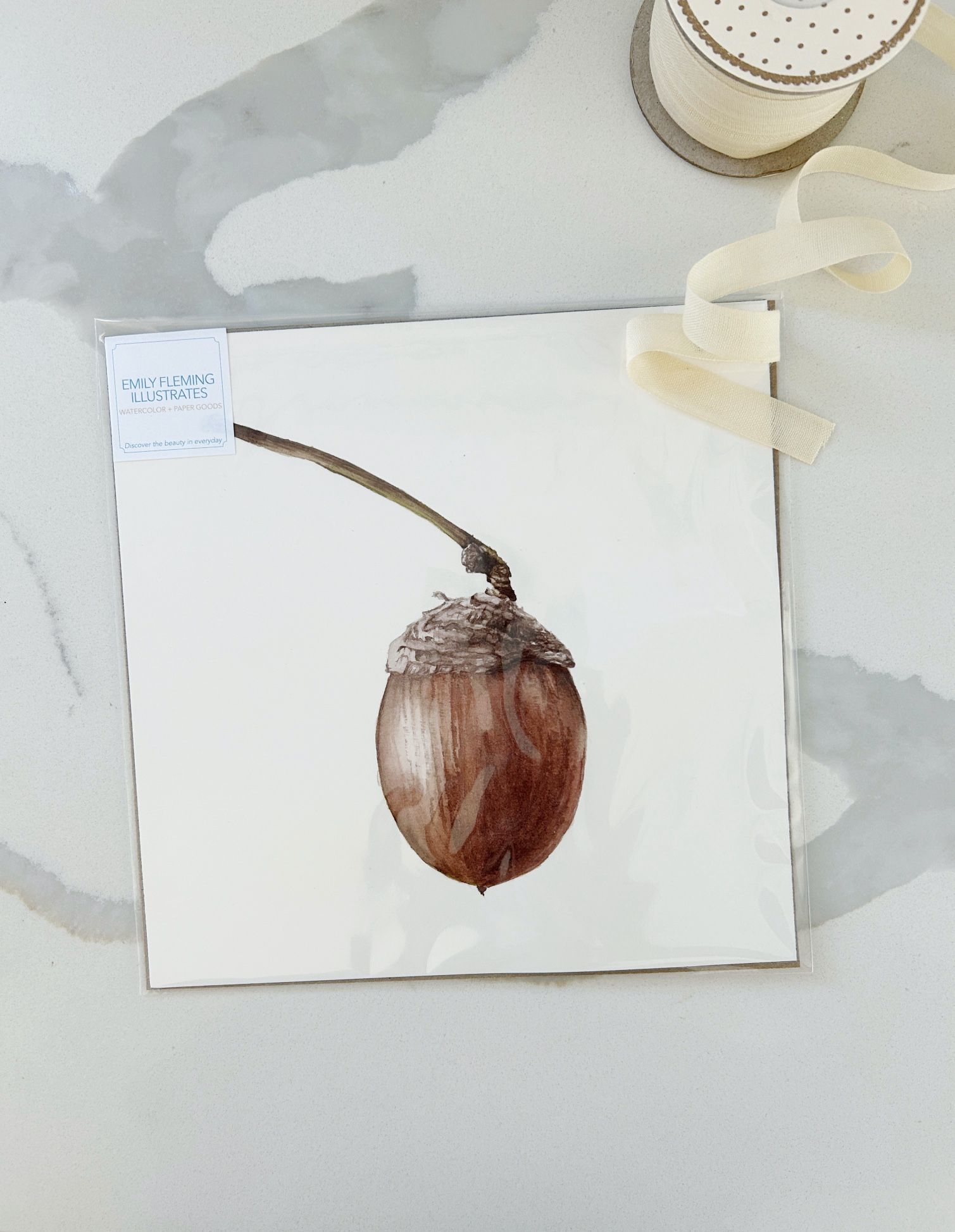 Original Watercolor Art Acorn