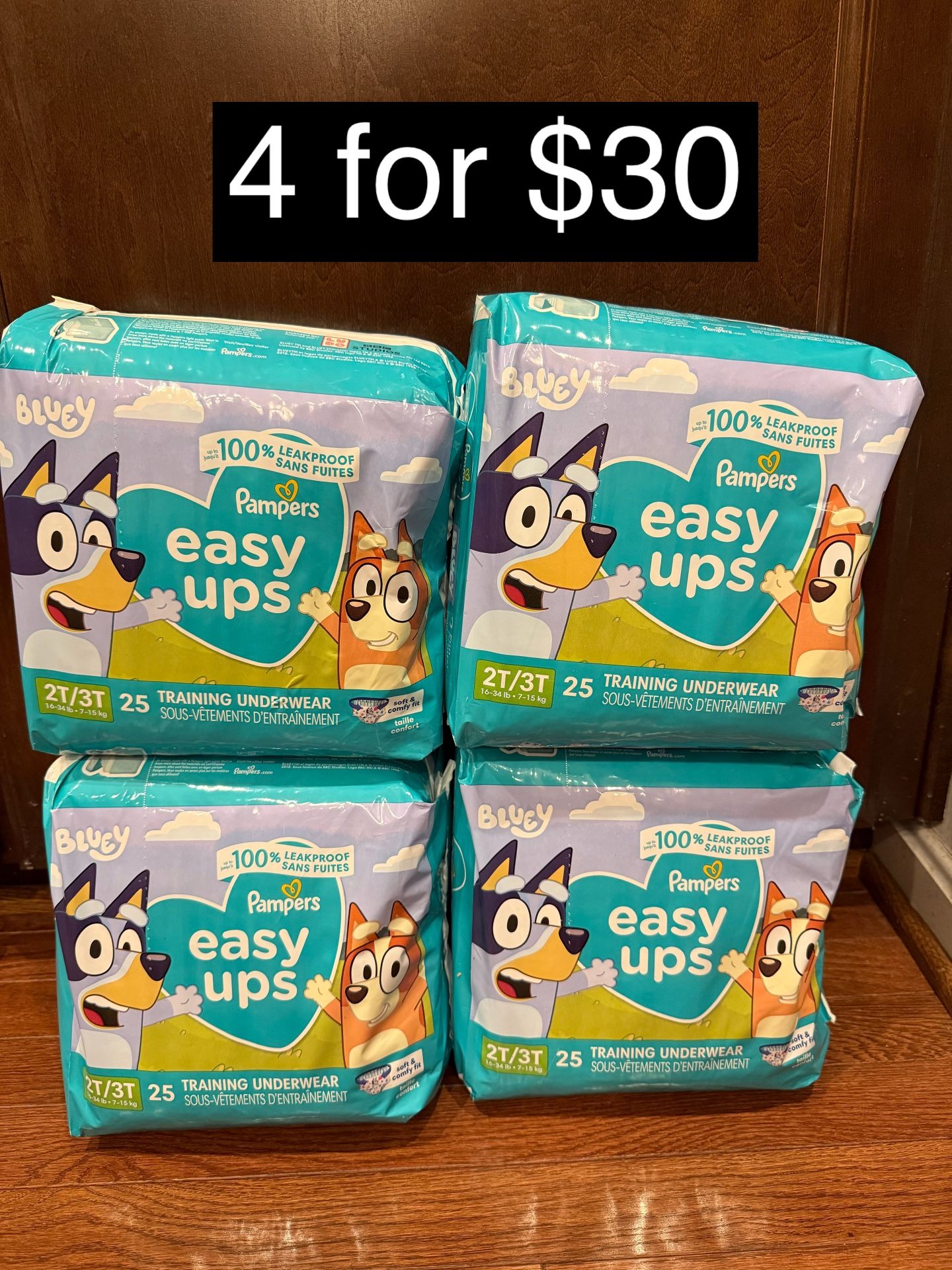 Pampers easy ups (Bluey) 2T/3T 4 for $30