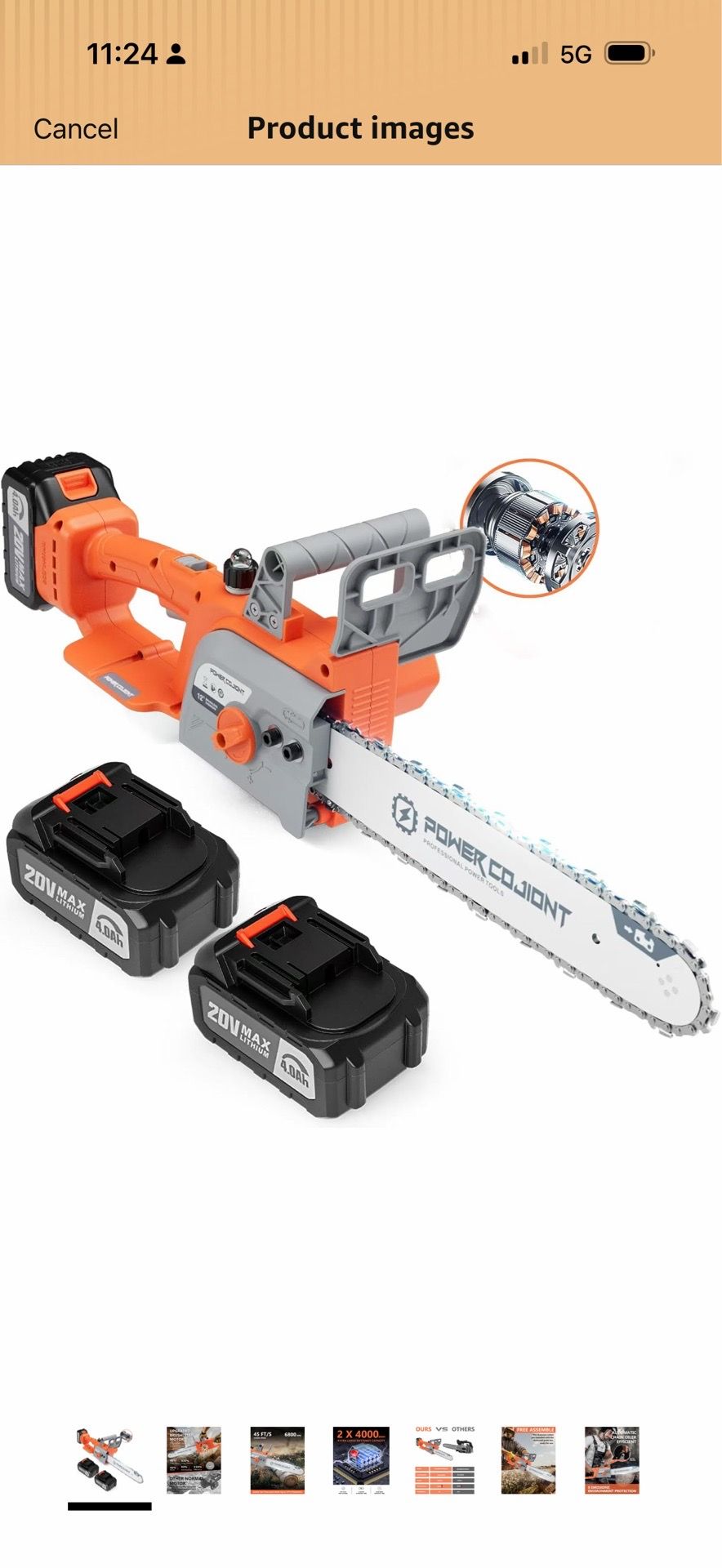 Cordless 12 Inch Chainsaw Brushless for 20V Batteries Powered 2 × 4.0Ah Electric Chainsaw 1100W Ideal for Wood Cutting, Free Assemble 45 Ft/s High-Eff