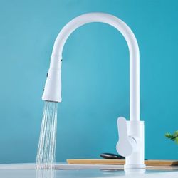 White High-Arc Single Handle Pullout Sprayer Kitchen Faucet with Dual Function
