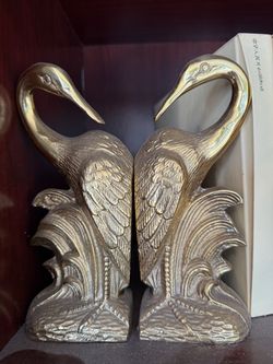 Vintage Solid Brass Crane / Heron Bookends (Pair)