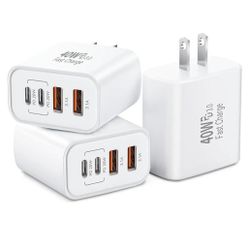 Type C Fast Charger Block for iPhone 16 and Android Phones, 3-Pack
