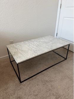 White Marble Coffee Table with Black Metal Base - West Elm