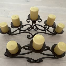 2 Wrought Iron Candle Holders Plus 8 Candles