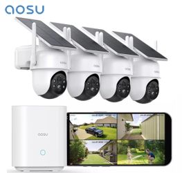 aosu Security Cameras Outdoor Wireless, 4 Cam-Kit, No Subscription Required, Solar-Powered, Home Security Cameras System with 360° Pan & Tilt, Auto Tr
