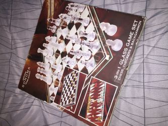 All glass chess checkers backgammon set