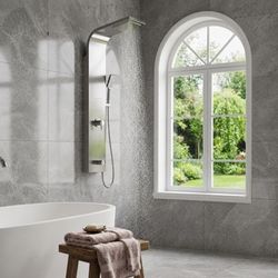 Costway Multi-Function Rainfall Shower Panel with Body Massage Jets, Handheld Shower & 304 Stainless Steel Construction – Brushed Finish (BA7210)