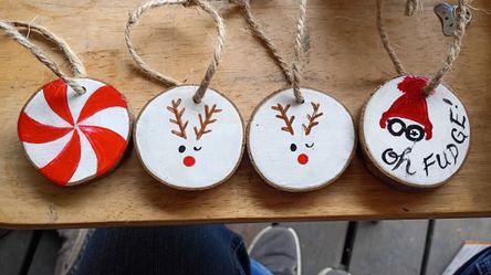 Painted Wood Slice Ornaments 