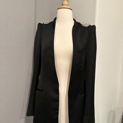 Zara Black Long Blazer with Silver Studded Pad Shoulders