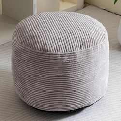 Round Grey Corduroy Floor Pouf Footrest Ottoman