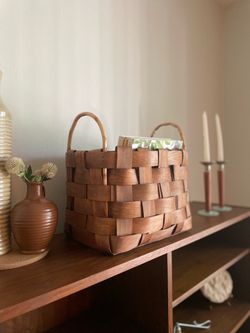 Vintage-Style Handwoven Wooden Basket Storage with Handles