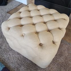 Tufted Beige Tan Cream Ottoman Footstool