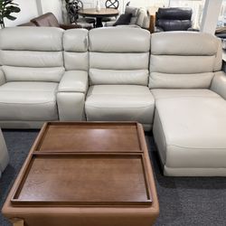 Furniture- 100% Real Leather 3 Pc Sectional With 2 Power Motion Recliners- Blaireville 