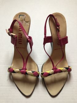 Miu Miu multicolored leather wedge sandals size 36.5