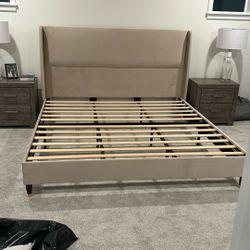 Brand New King Bed Frame In Velvet Beige Fabric
