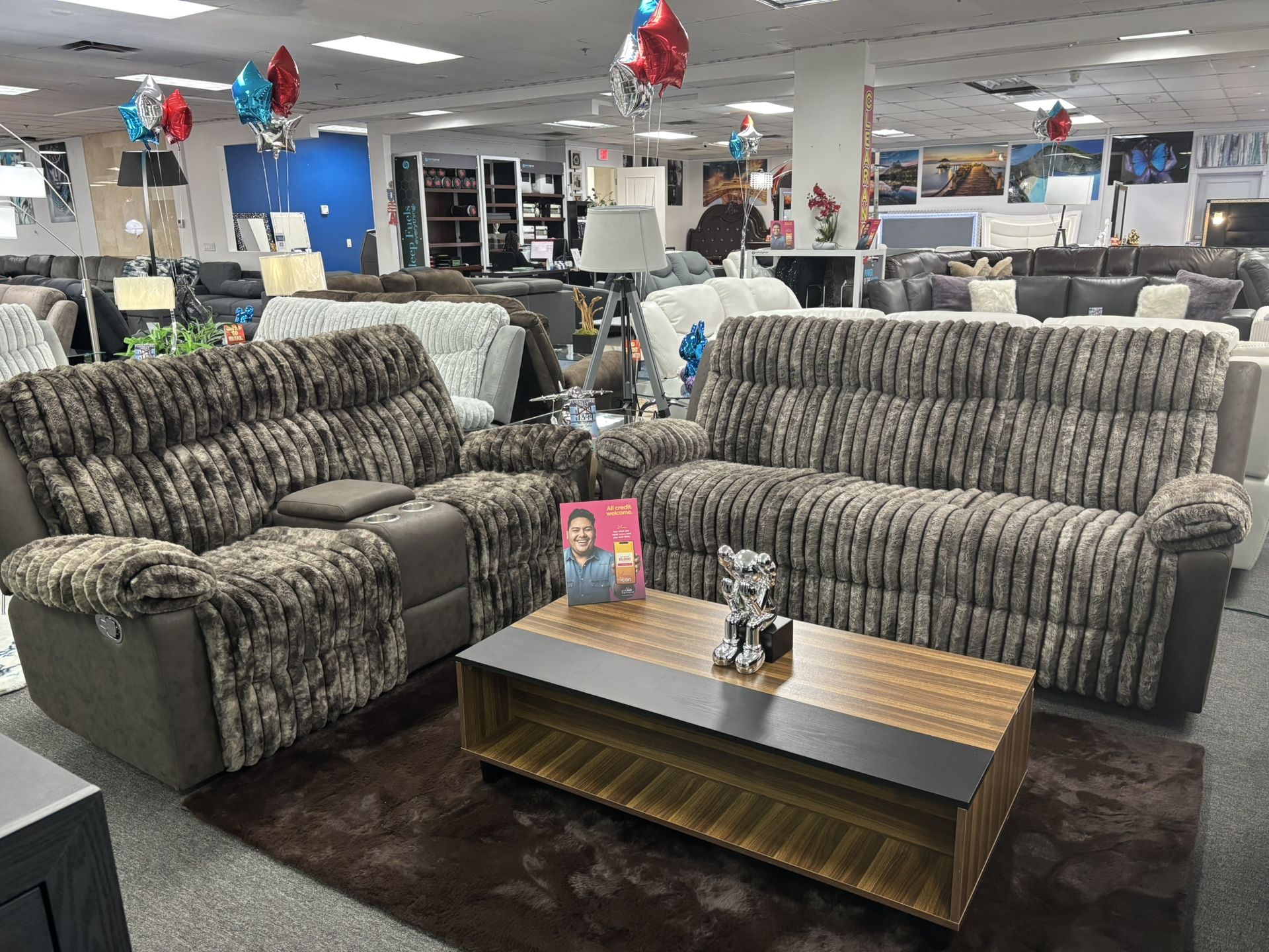 Brown Plush Fabric SOFA&LOVESEAT Set For Sale (Furniture Assembly) Manual Recliners.
