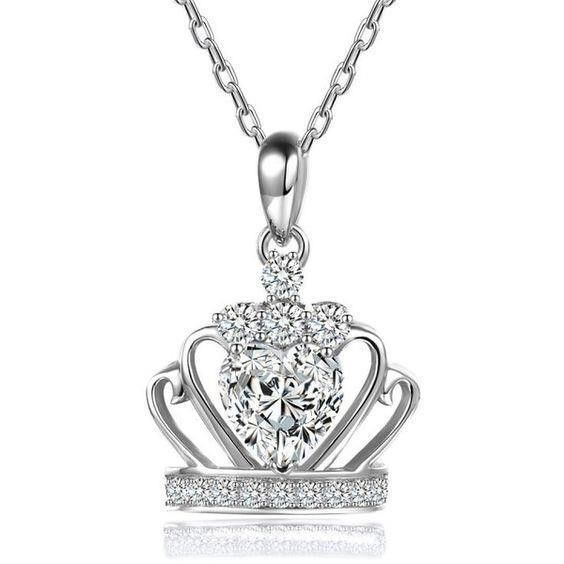 Heart And Round Cut 1.50 Carats Diamonds Necklace Pendant Gold White 14K