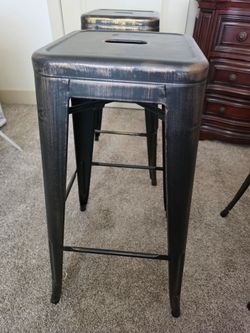 3 Tall Metal Stools - Rustic Dark