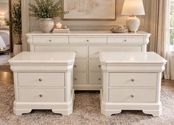 White Wood Dresser and Nightstand Set