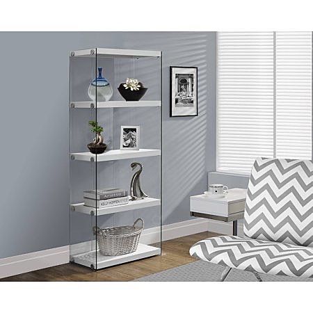 Monarch Bookcase 60"H / Glossy White With Tempered Glass
