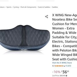 X WING New-Age Noseless Bike Seat Cushion Extra Padding Wide Peloton
