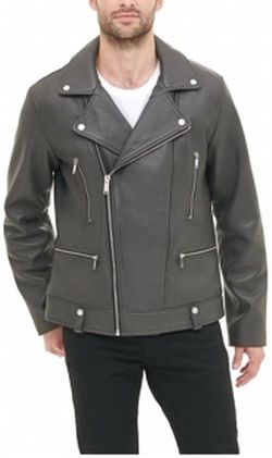 NWT DKNY Mens Grey Genuine Leather Moto Jacket Size XL